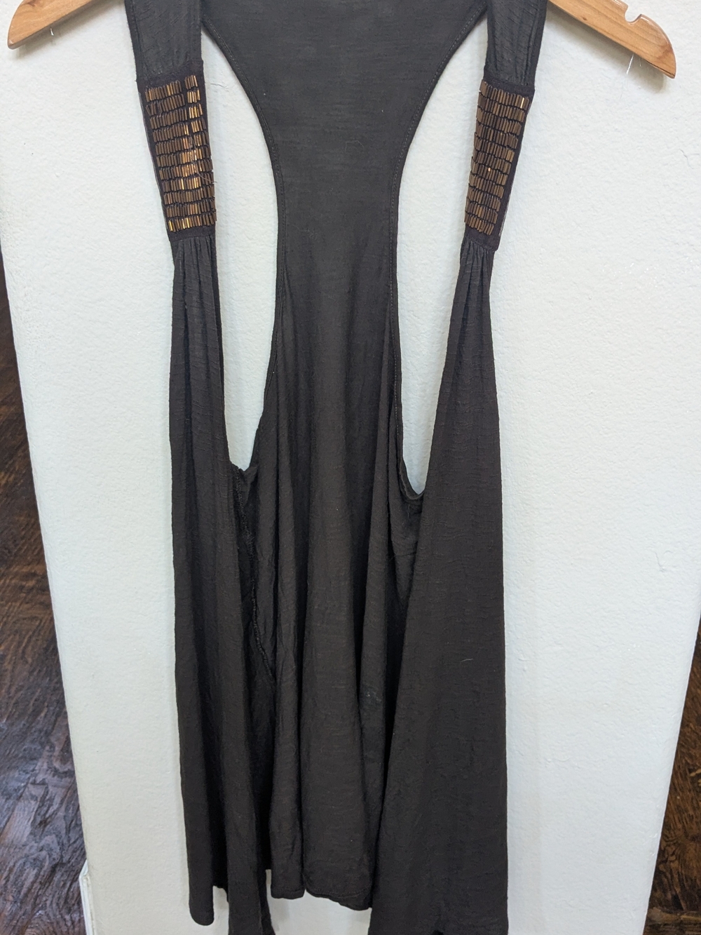Women’s Chocolate Brown Sleeveless Vest with Beaded Straps